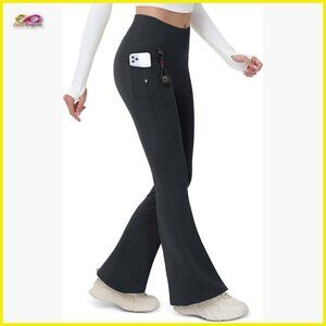 Fleece Lined Flare Leggings Waterproof Insulated Winter Pants Warm Snow Yoga